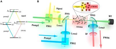 Detection of infrared light through stimulated four-wave mixing process